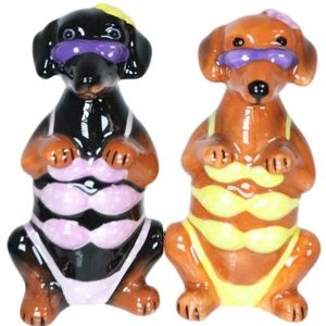 Ceramic Salt & Pepper Shakers - Lady Dachshunds in Bikinis